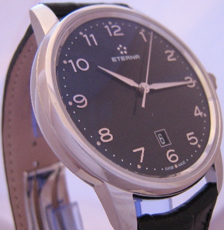 Eterna Soleure Automatic Watch, Black Dial With Leather Strap