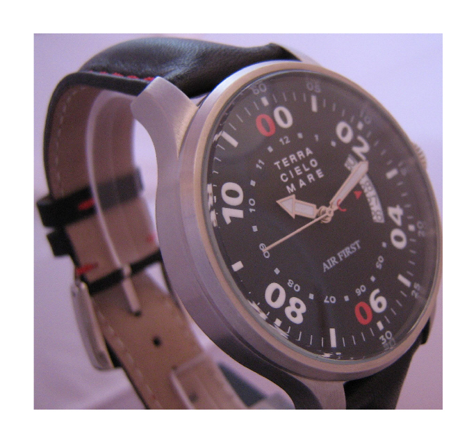 Vertical Date Automatic Watch, Black Dial With Leather Strap