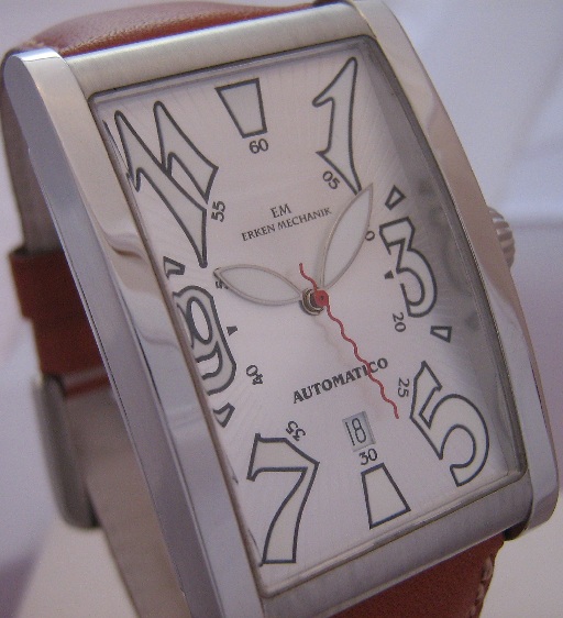Erken Tegolo Automatic Watch, Silver Dial With Leather Strap