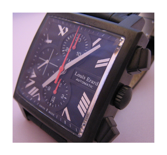 Louis Erard La Carree Automatic Chronograph, Black Dial With Leather Strap