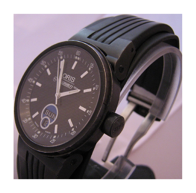 Oris Williams Team Day/Date Watch, Black Dial With Black Rubber Strap