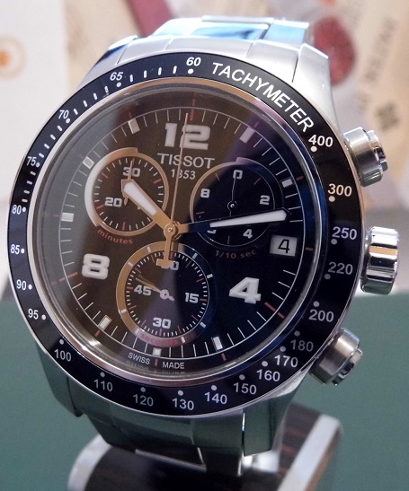 Tissot V8 Chronograph, Black Dial, Steel Bracelet