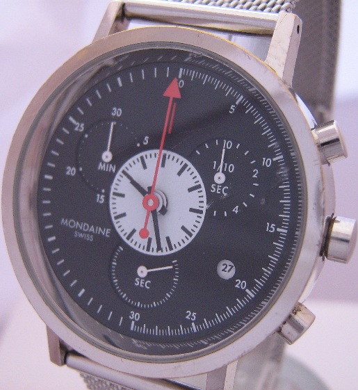Mondaine Swiss Chronograph, Black Dial With Bracelet