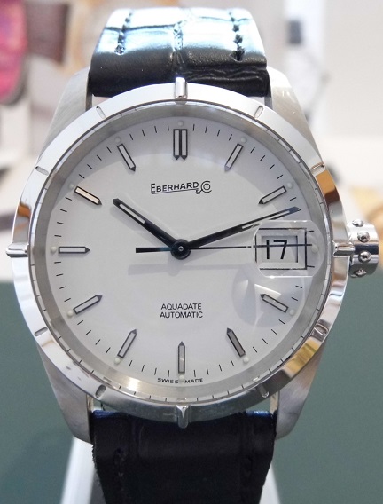 Eberhard & Co Aquadate, White Dial, Leather Strap