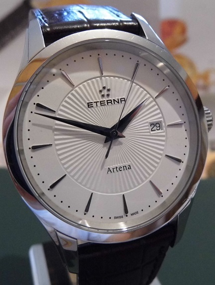 Eterna Artena Quartz, White Dial, Brown Leather Strap