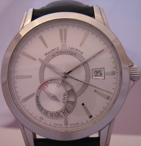 Maurice Lacroix Pontos Reserve De Marche, SIlver Dial With Leather Strap