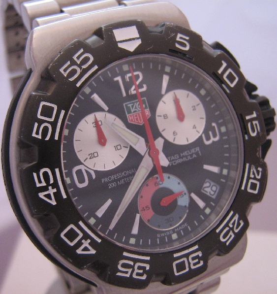 Tag Heuer F1 Chronograph, Black Dial With Steel Bracelet