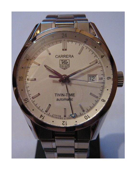 Used Tag Heuer Carrera Twin Time, White Dial, Stainless Steel Bracelet