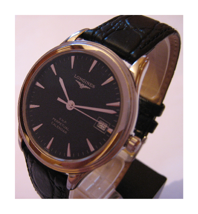 Longines Flagship VHP Watch, Black Dial, Leather Strap & Steel Bracelet