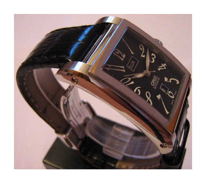 Used Oris Miles Day Date Watch, Black Dial With Leather Strap