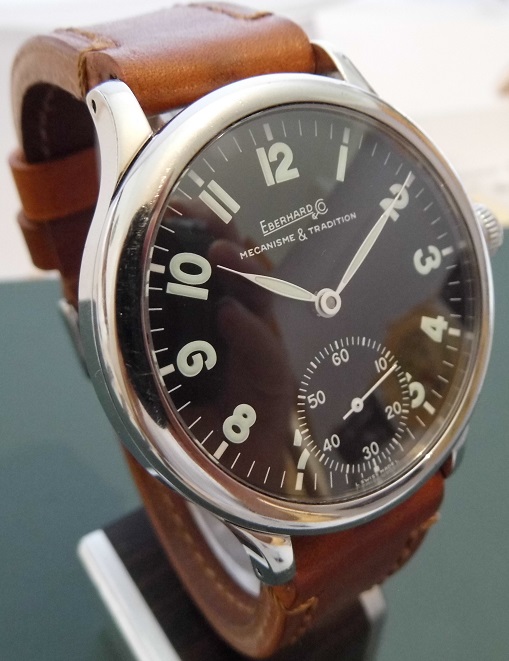 Eberhard & Co Traversetolo Vitre, Black Dial With Leather Strap