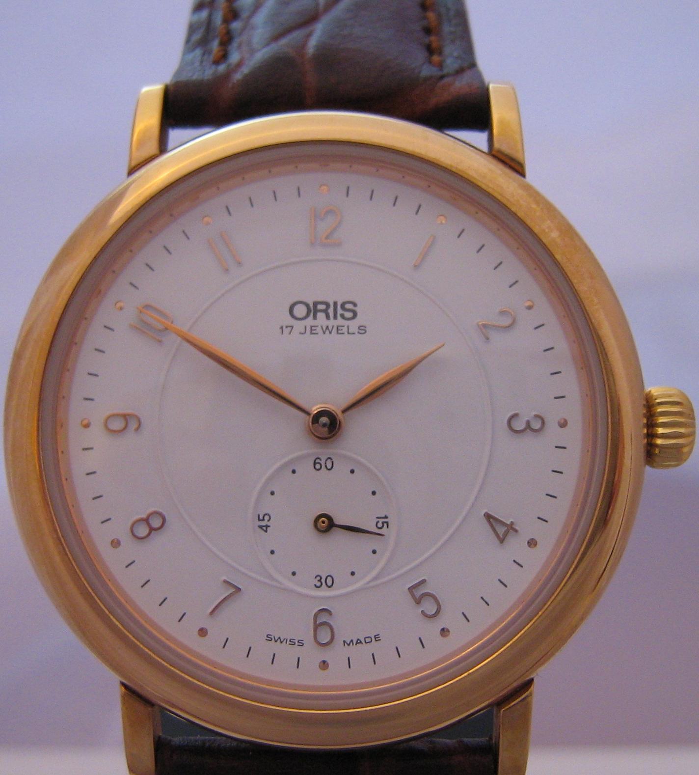 Oris Classic Gold Watch, White Dial With Brown Leather Strap