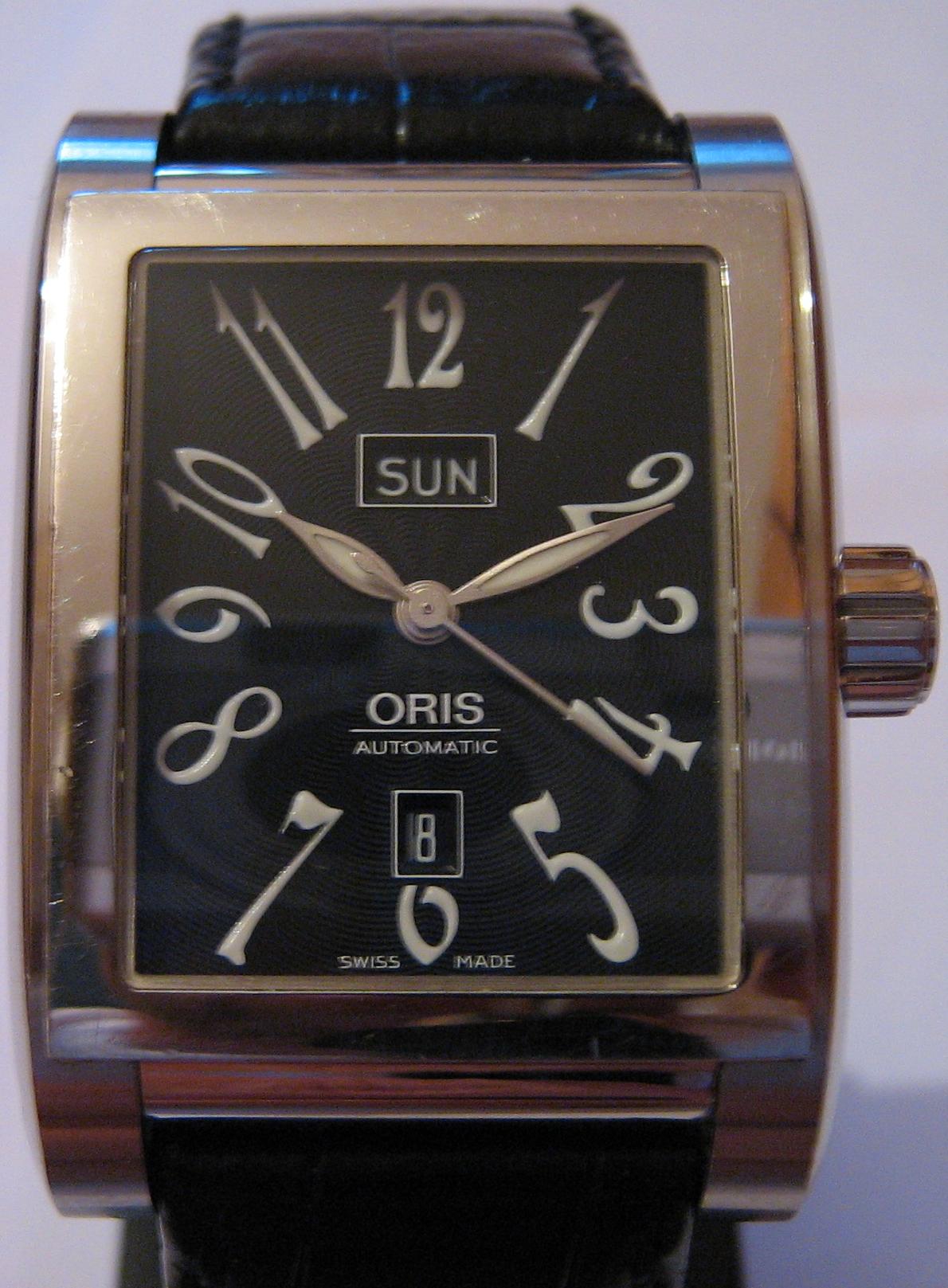 Used Oris Miles Day Date Watch, Black Dial With Leather Strap