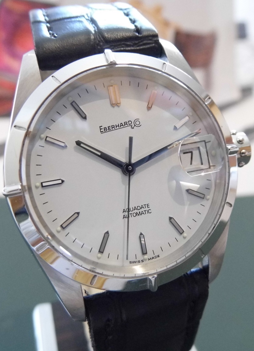 Eberhard & Co Aquadate, White Dial, Leather Strap