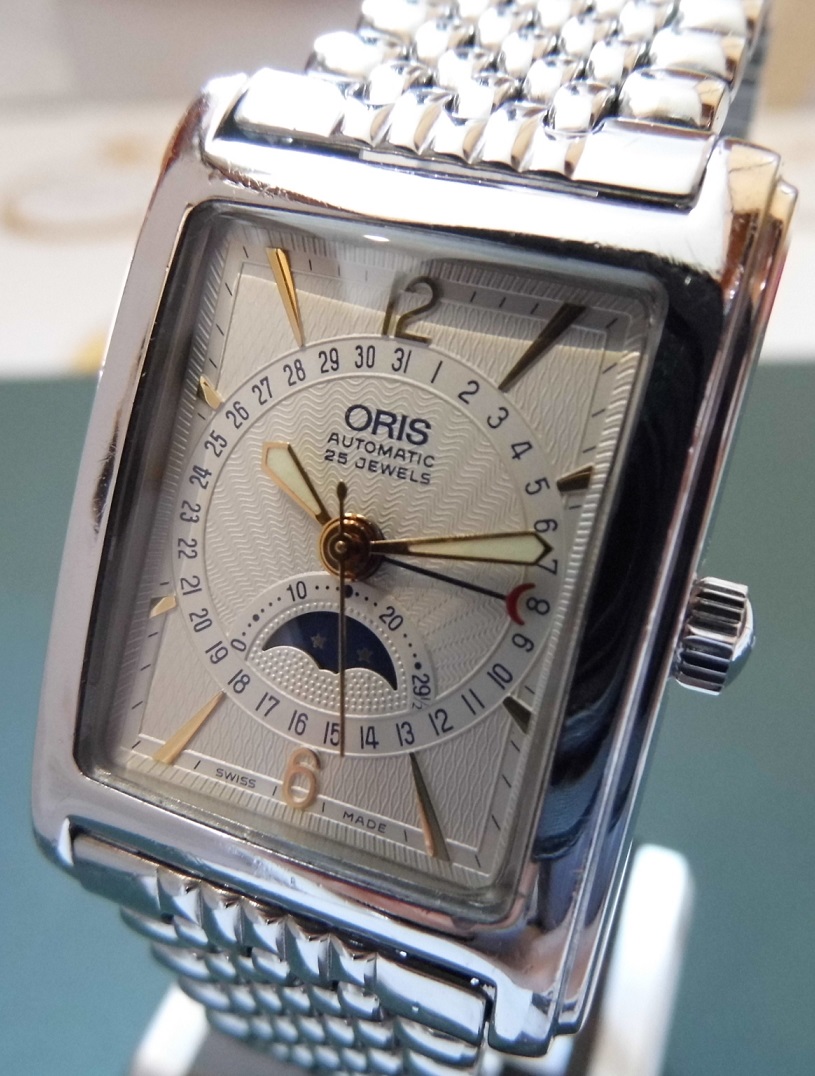 Oris Rectangular Moonphase, Silver Dial, Stainless Steel Bracelet
