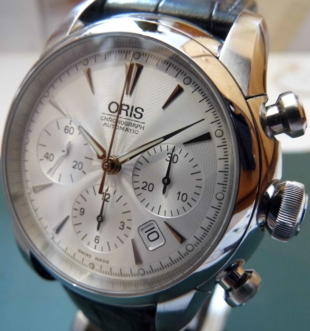 Oris Artelier Chronograph, Silver Dial, Black Leather Strap