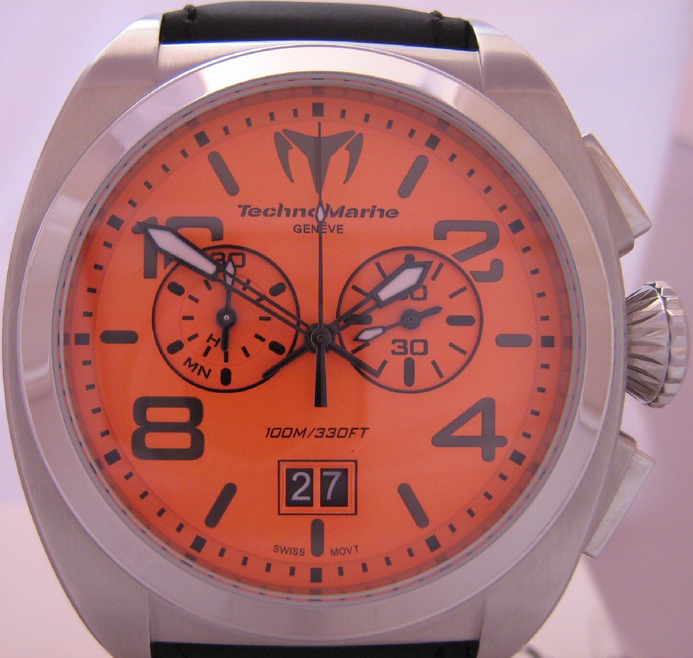 Technomarine US Navy Chronograph, Orange Dial, Leather Strap