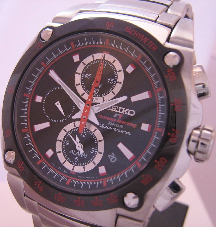 Seiko Sportura Honda F1, Black Dial, Stainless Steel Bracelet