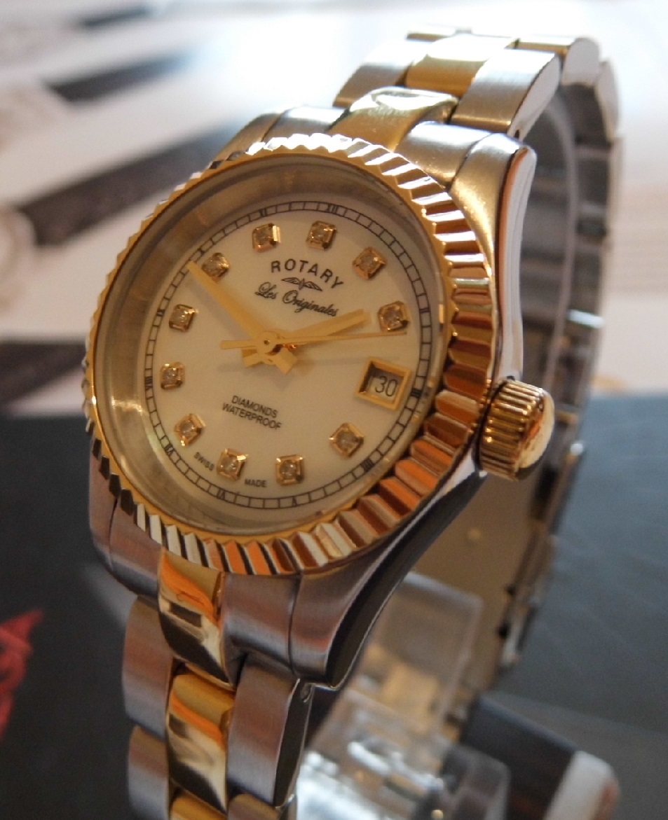 Rotary Les Originales Diamond Set, MOP Dial, Steel Bracelet