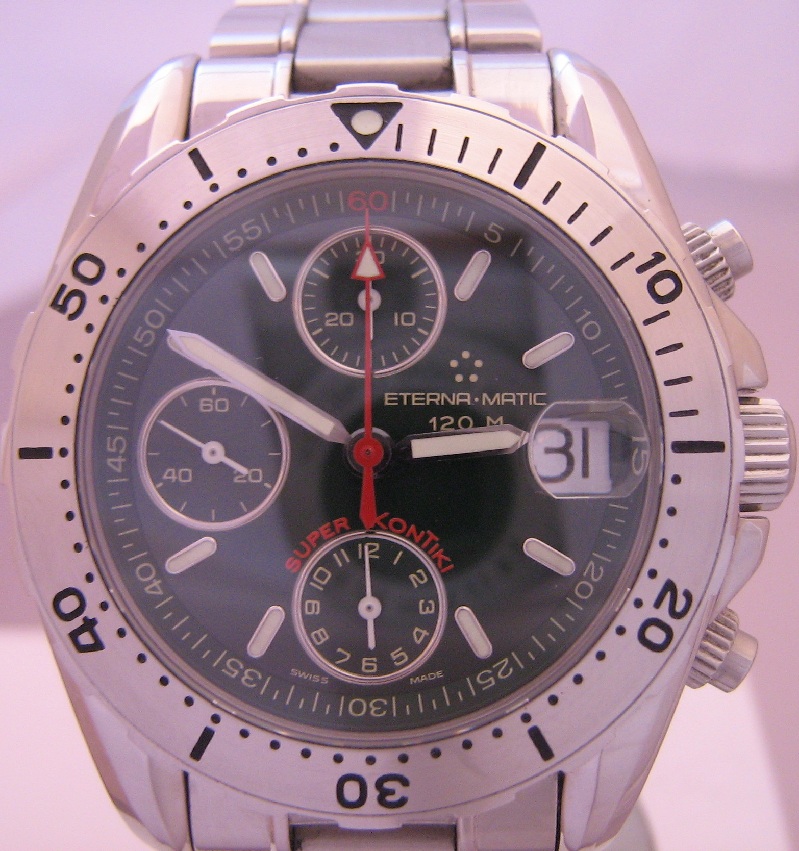 Eterna Super Kontiki Chronograph, Green Dial, Steel Bracelet