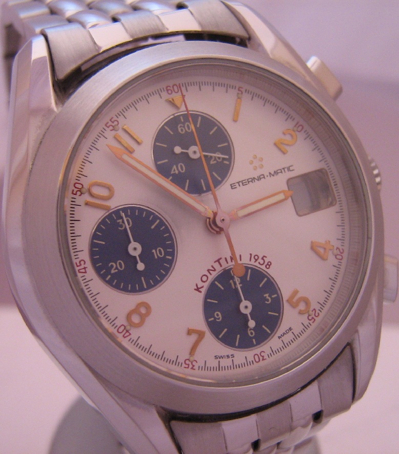 Eterna Kontiki Chronograph, White Dial, Stainless Steel Bracelet