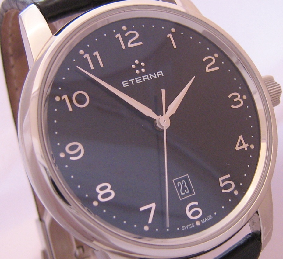 Eterna Soleure Automatic Watch, Black Dial With Leather Strap