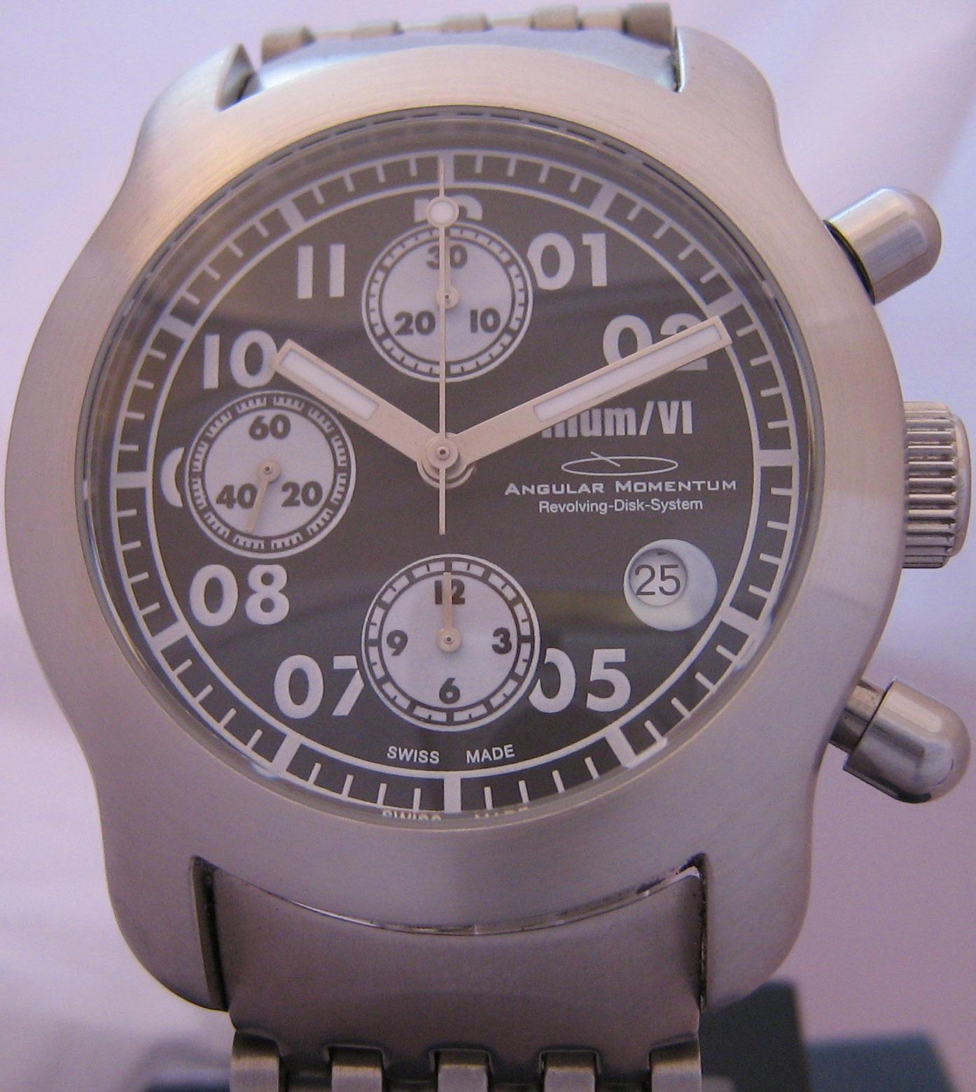 Angular Momentum Illum VI Chronograph, Black Dial With Steel Bracelet