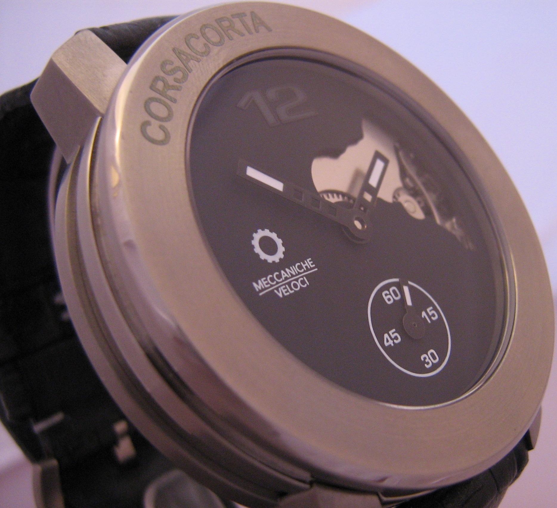 Meccaniche Veloci Corsa Corta Watch, Black Dial With Leather Strap