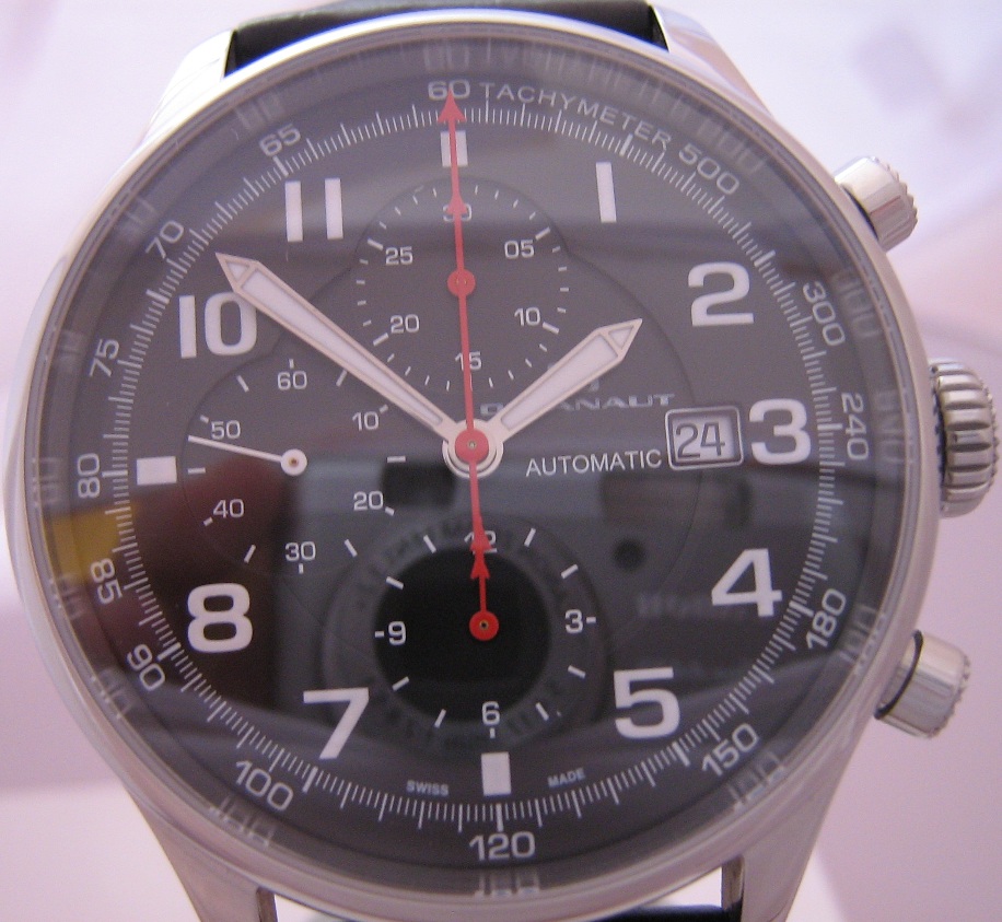 Oceanaut European Chronograph, Black Dial With Leather Strap