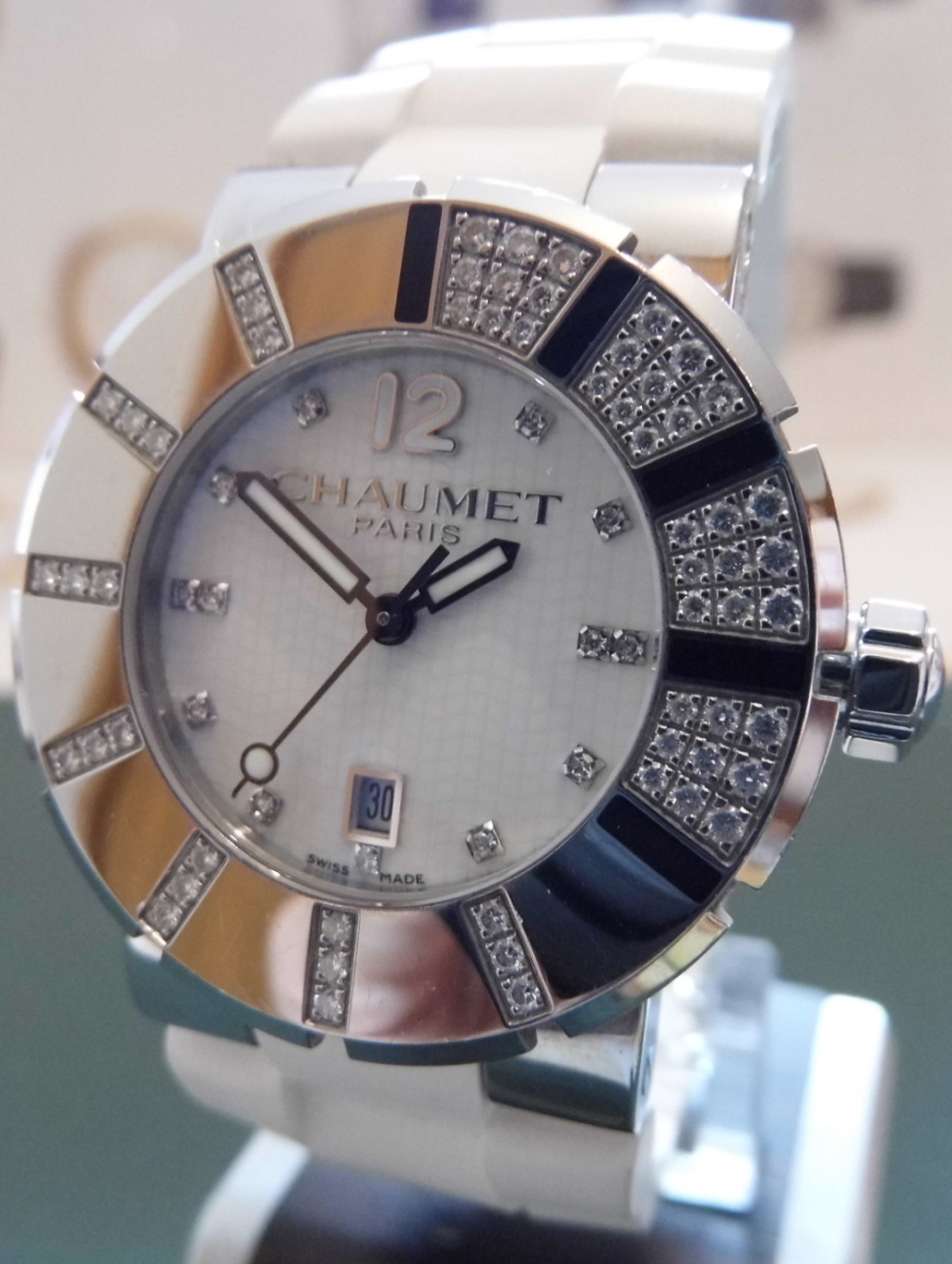 Chaumet Class One Diamonds, White Dial, Rubber Strap