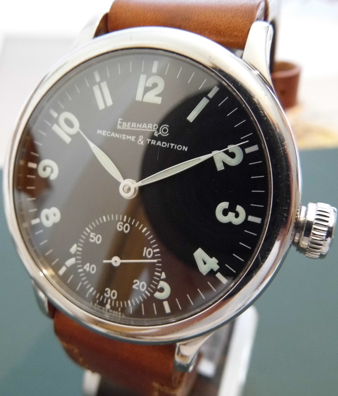 Eberhard & Co Traversetolo Vitre, Black Dial With Leather Strap