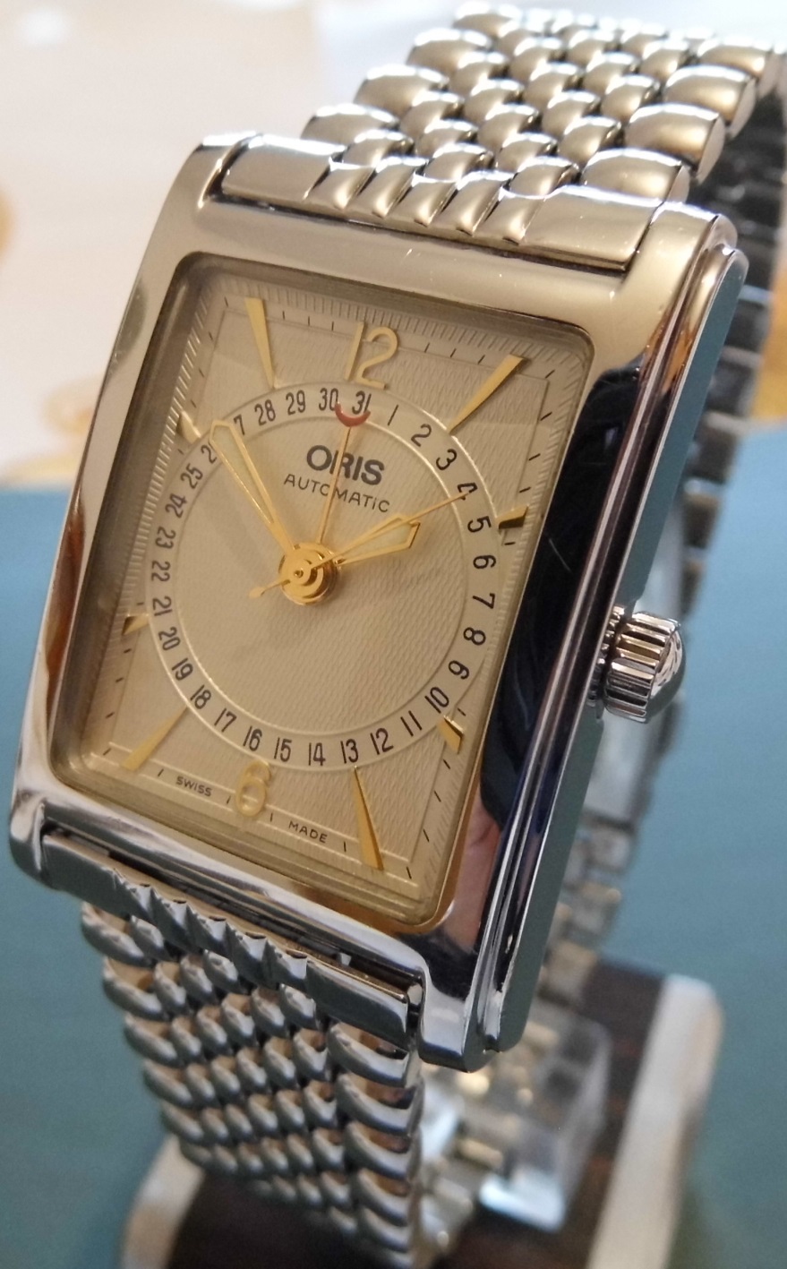 Oris Rectangular Pointer Date, Silver Dial, Stainless Steel Bracelet