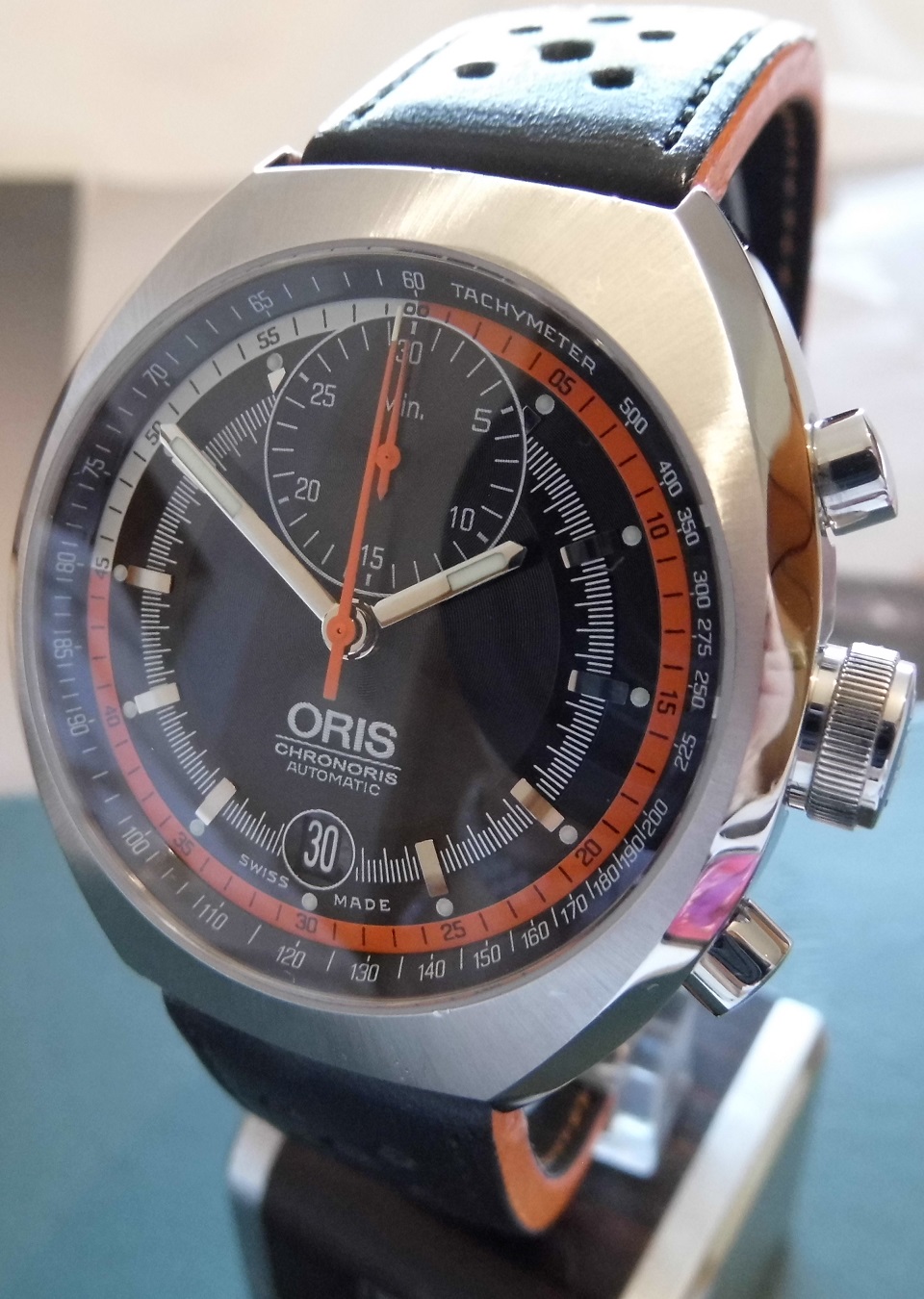 Oris Chronoris, Black Dial With Black Leather Strap