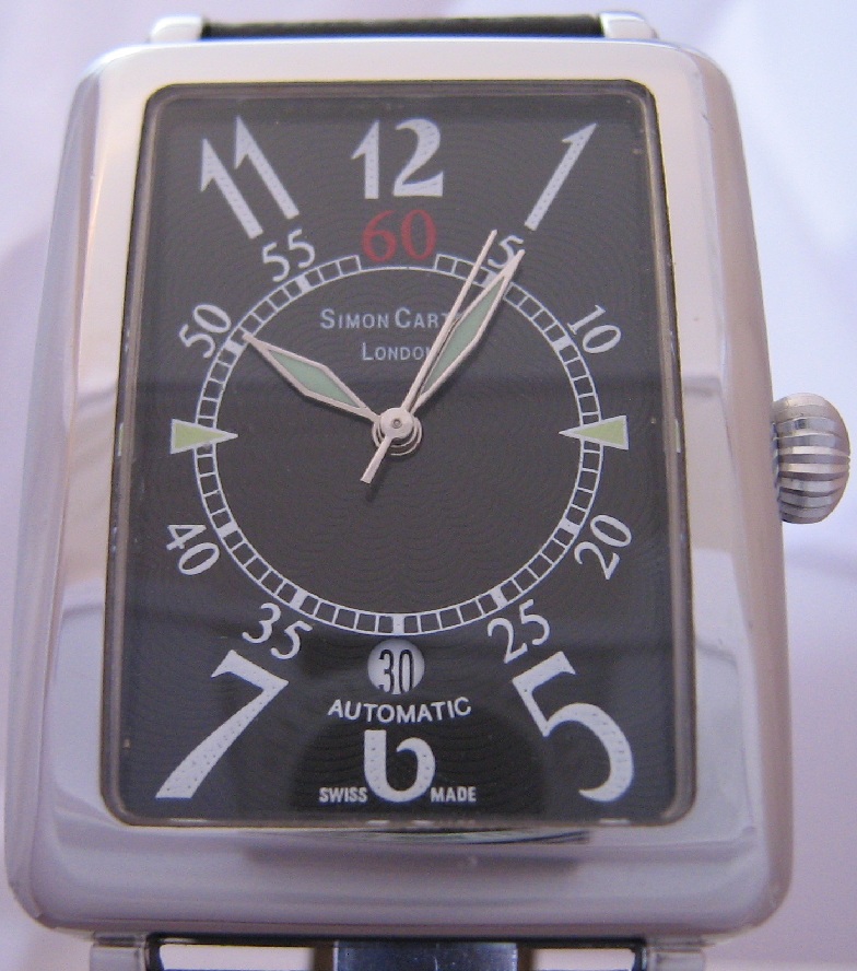 Simon Carter Tank Watch, Black Dial With Black Leather Strap