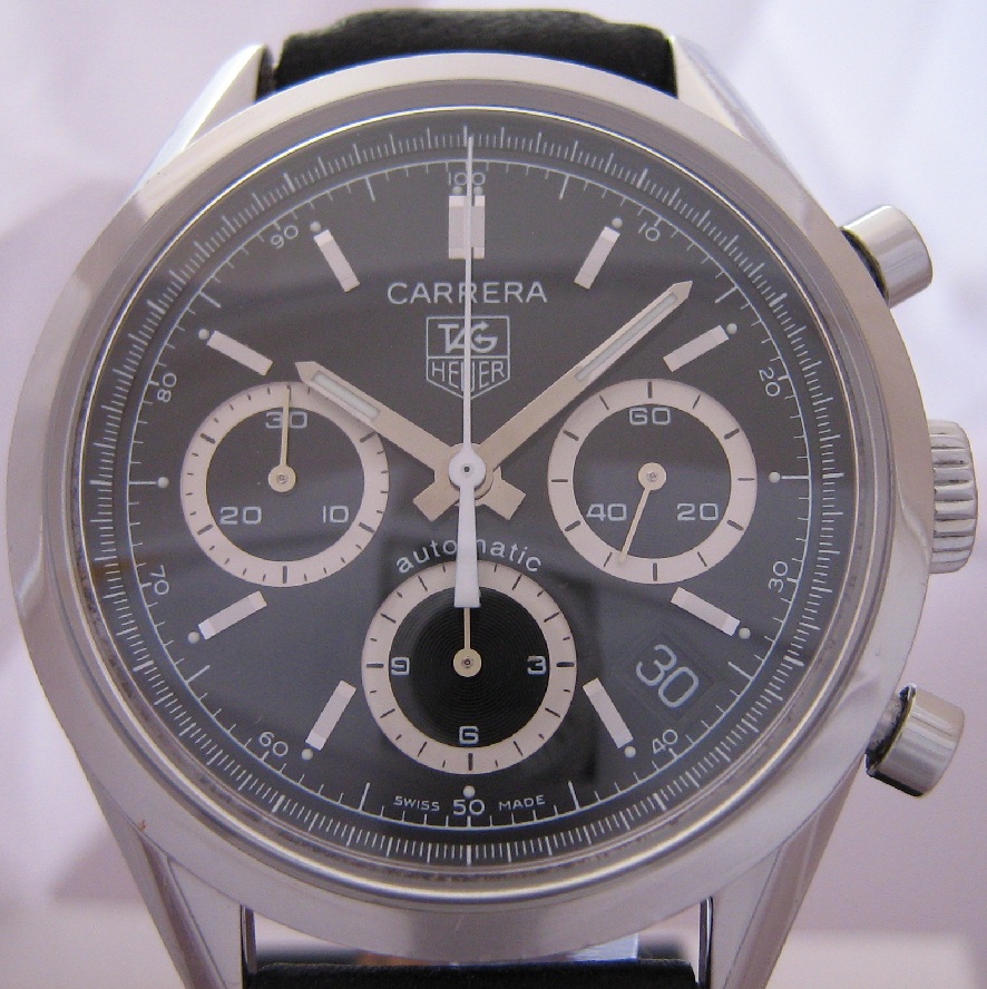 Tag Heuer Carrera Classic Chronograph, Black Dial, Leather Strap