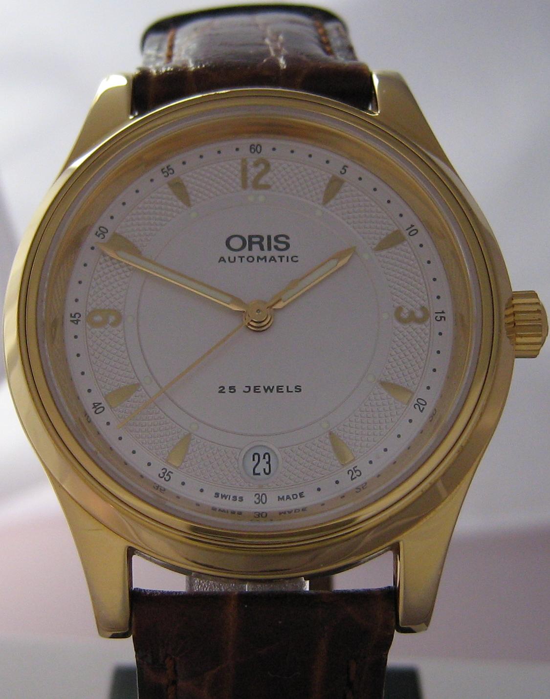 Oris Modern Classic Gold Watch, White Dial With Brown Leather Strap