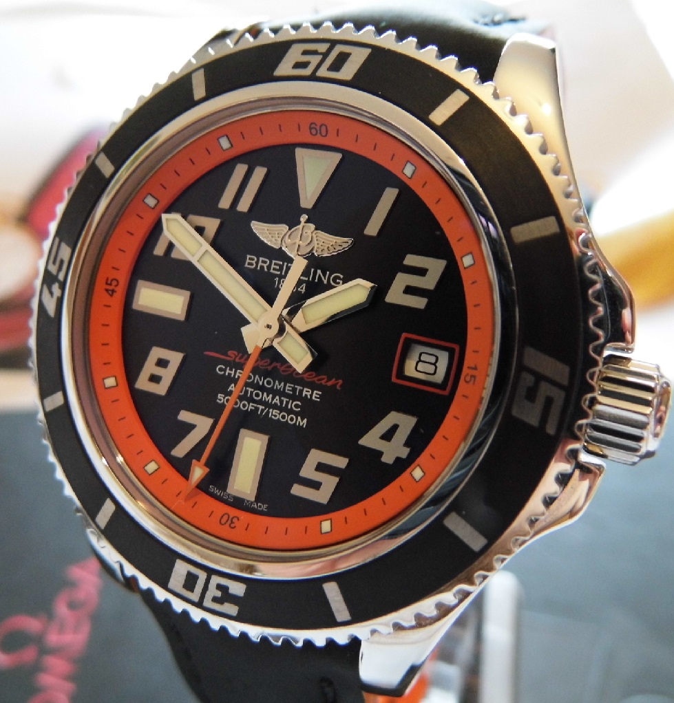 Breitling Superocean 42 Orange Ltd Edition, Black Dial, Leather Strap