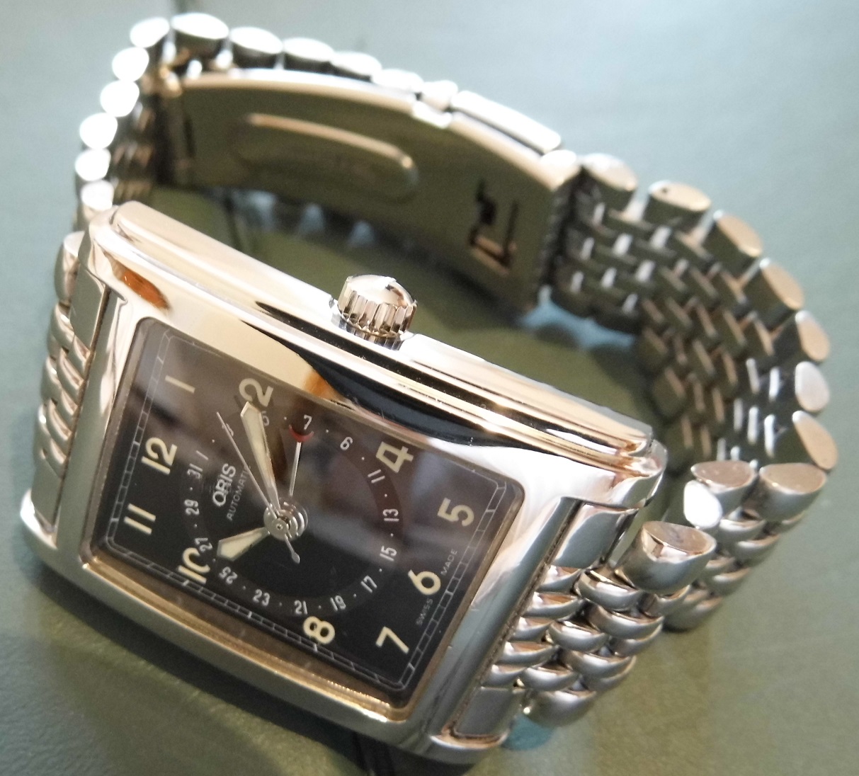 Oris Rectangular Pointer Date, Black Dial With Stainless Steel Bracelet