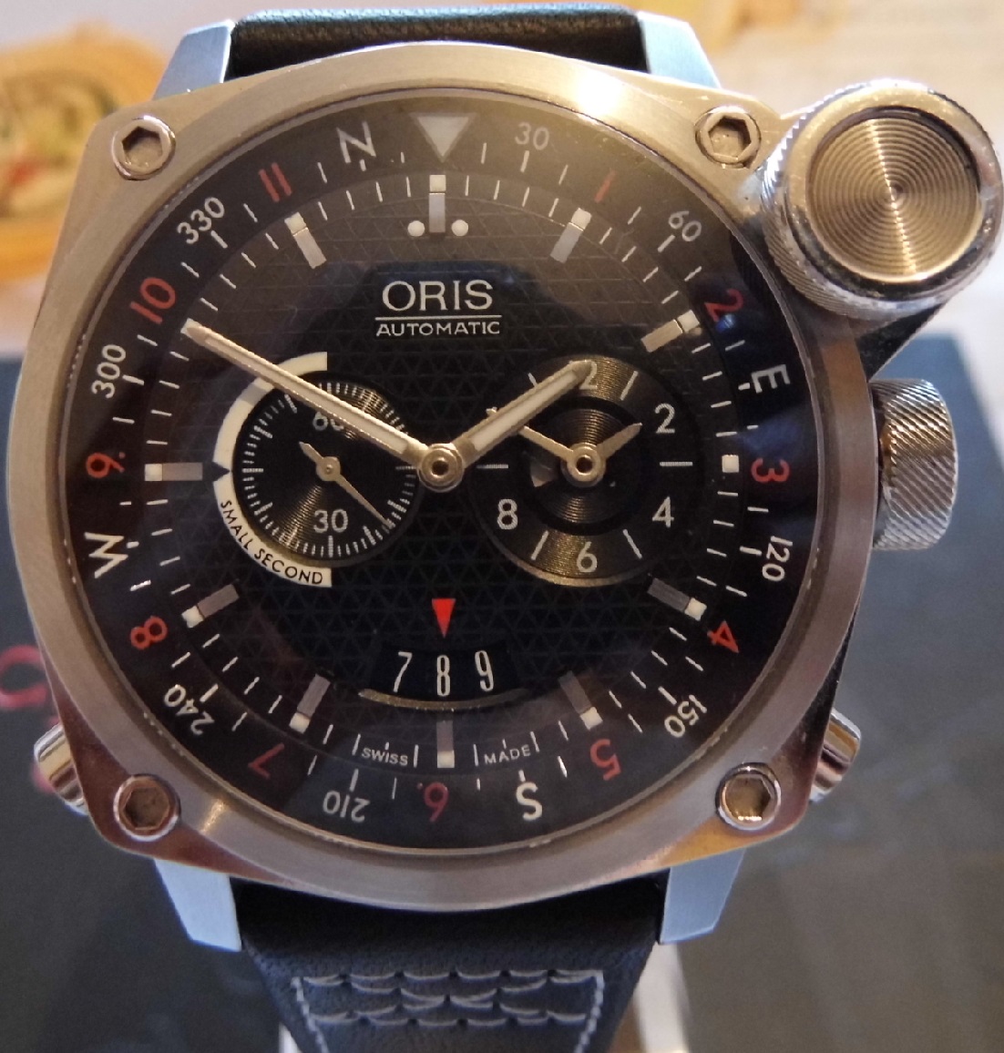 Oris BC4 Flight Timer, Black Dial, Leather Strap & Stainless Steel Bracelet