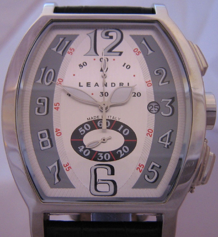 Leandri 072 Chronograph, Silver Dial With Black Leather Strap
