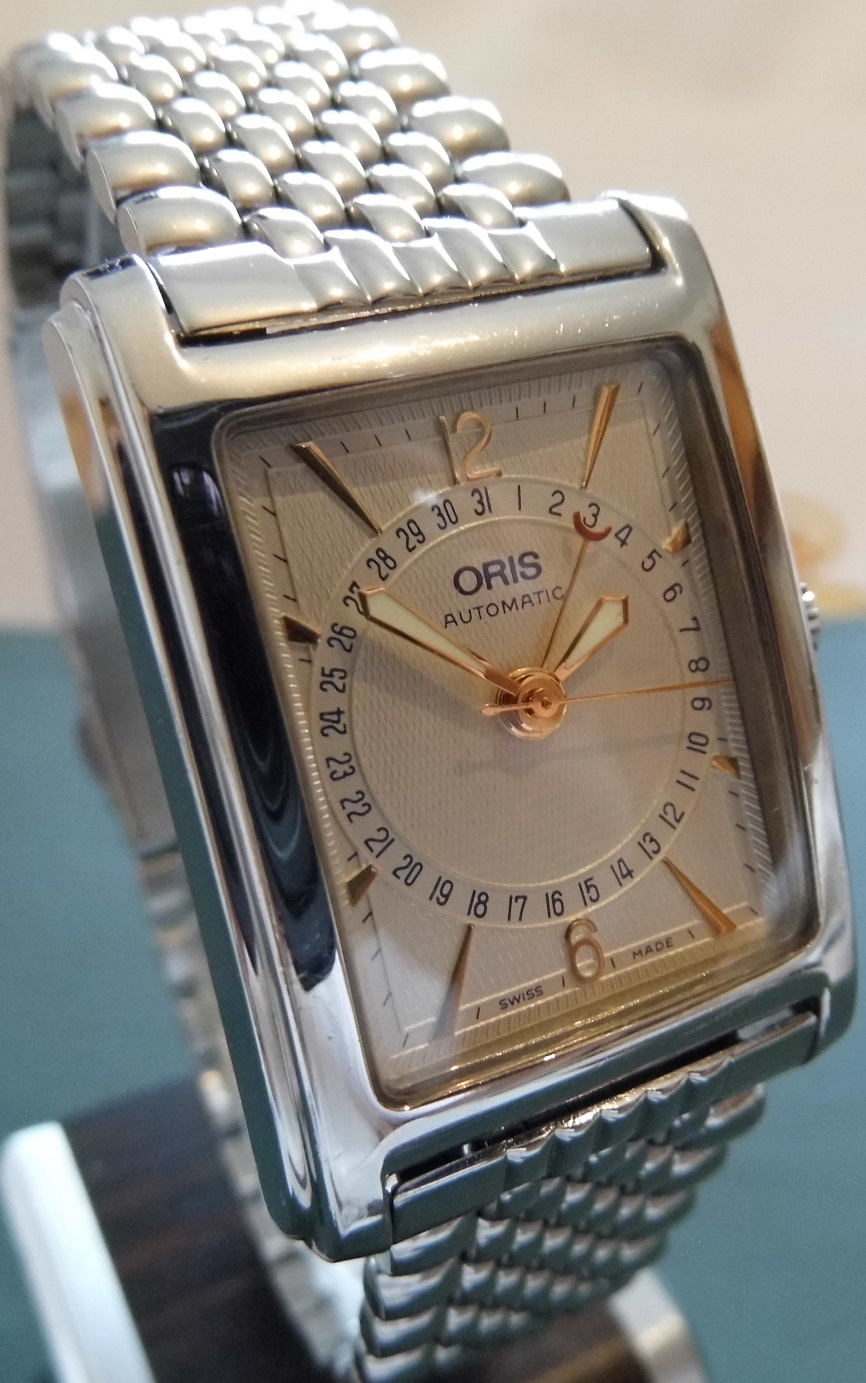 Oris Rectangular Pointer Date, Silver Dial, Stainless Steel Bracelet