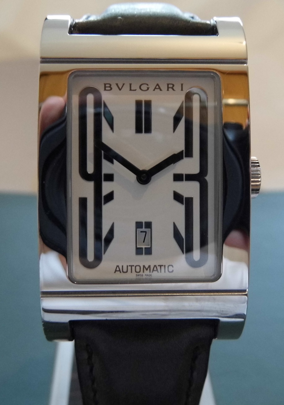 Bvlgari Rettangolo Automatic, White Dial, Leather Strap