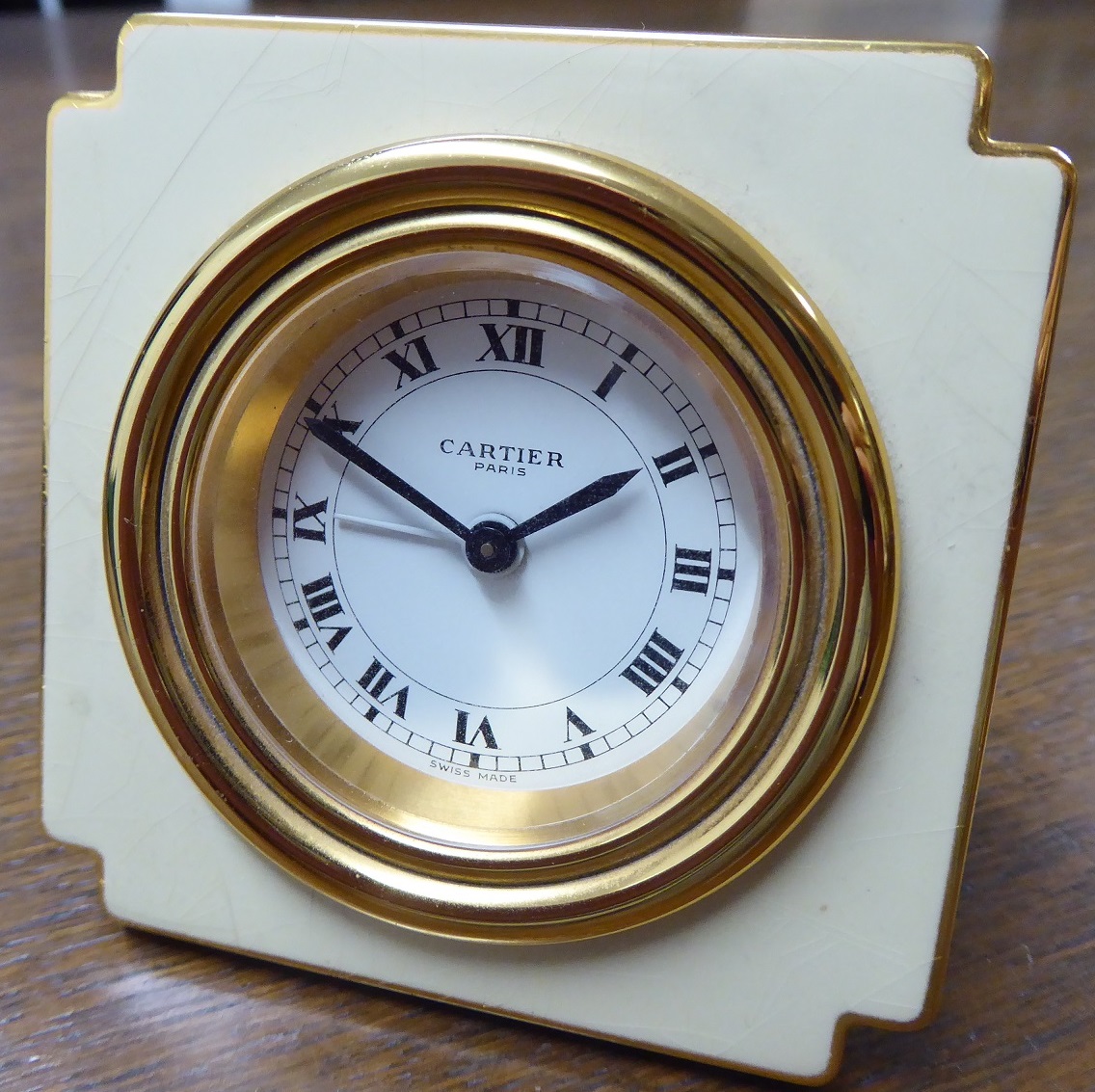 A Cartier Enamel Desk Alarm Clock