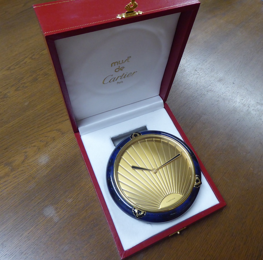 A Cartier Art Deco Style Lapis Desk Clock