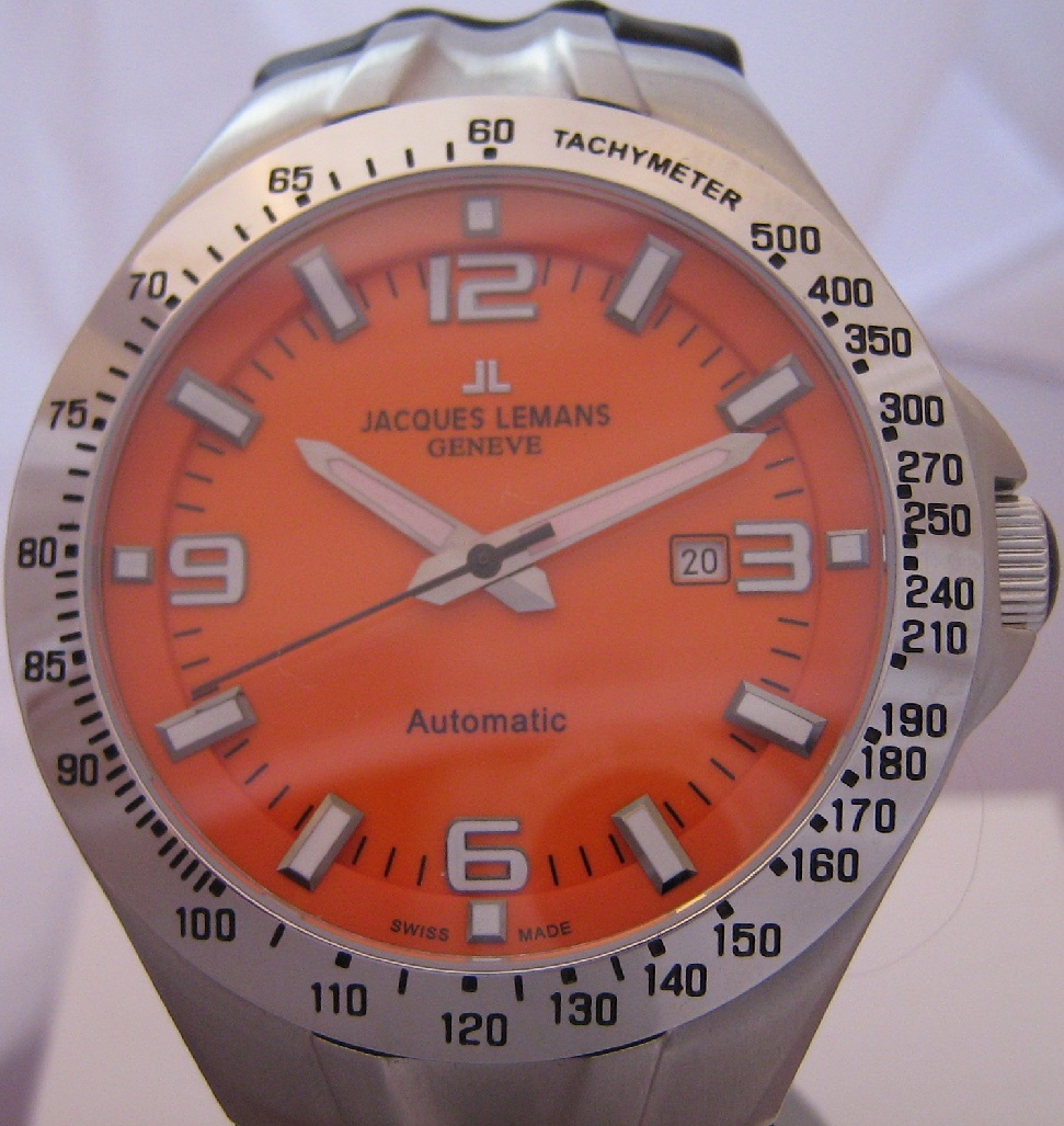 Jacques Lemans Tornado Automatic, Orange Dial With Leather Strap