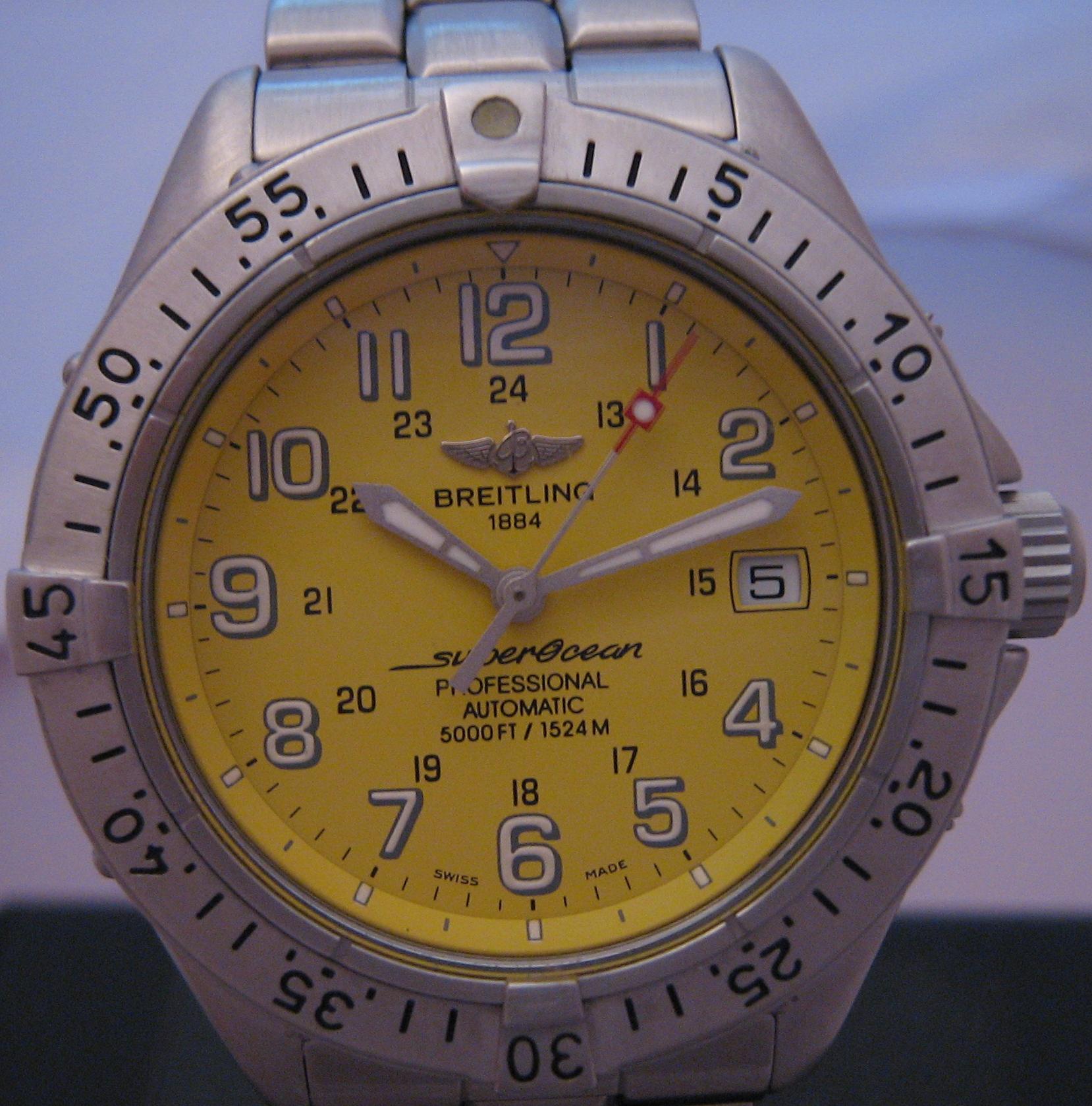 Breitling Superocean Professional, Yellow Dial, Steel and Rubber Bracelets