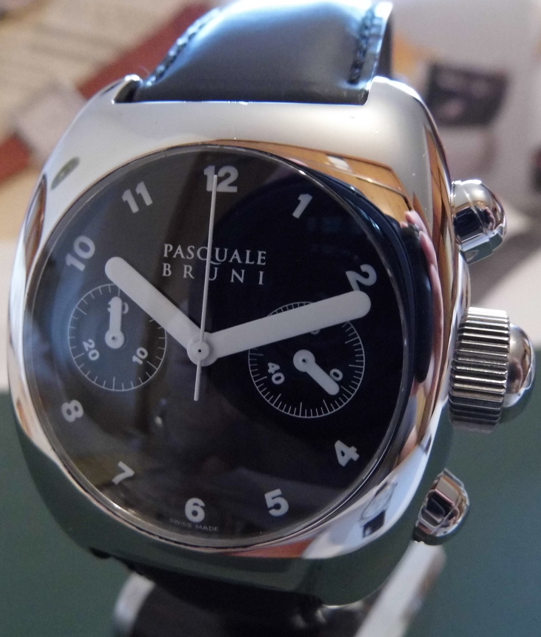 Pasquale Bruni Uomo Automatic Chronograph, Black Dial, Leather Strap