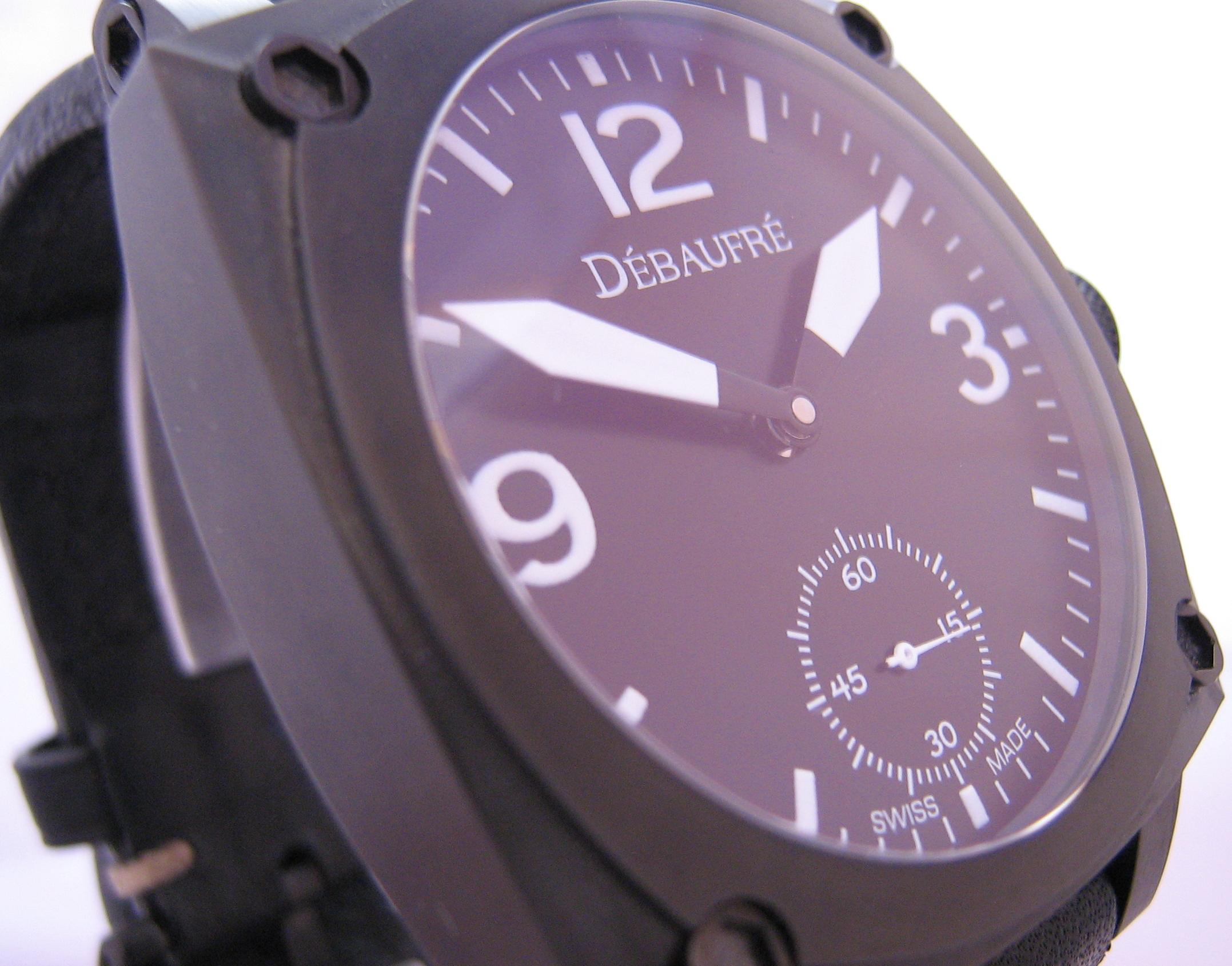 Airforce White Hand Winding Watch, Black Dial With Leather Strap