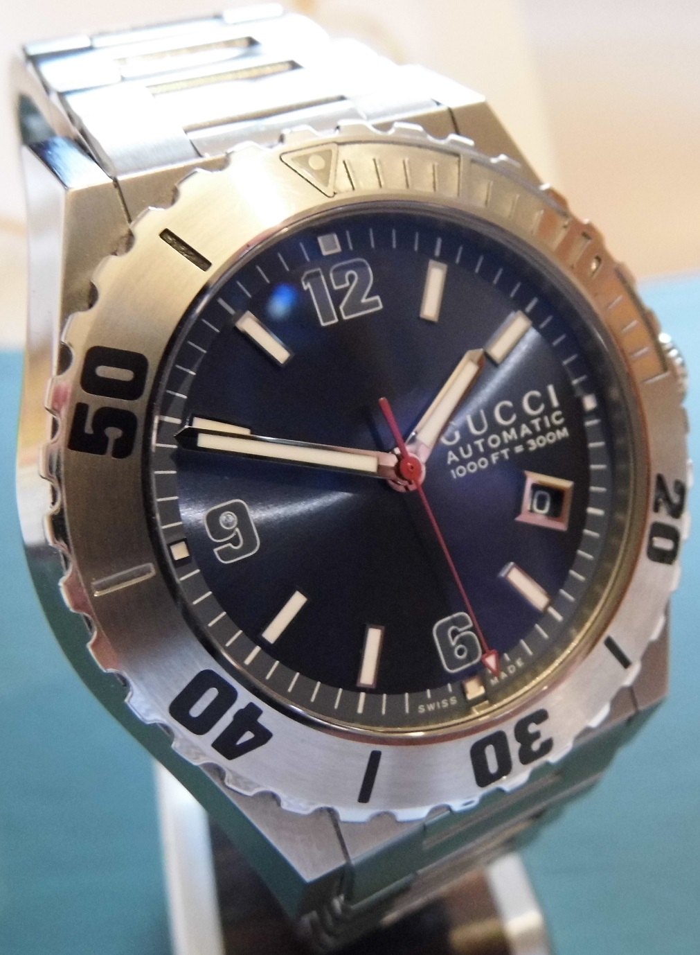 Gucci Pantheon Divers Watch, Blue Dial, Stainless Steel Bracelet