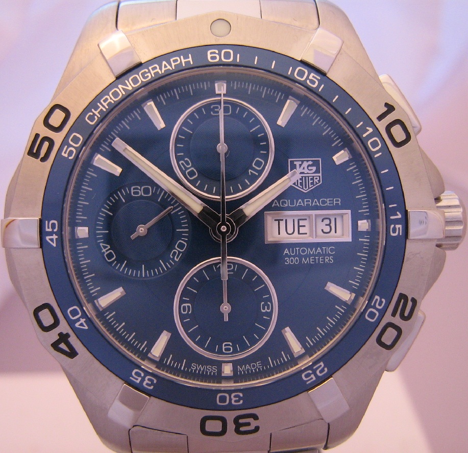 Tag Heuer Aquaracer Chronograph, Blue Dial, Steel Bracelet & Rubber Strap